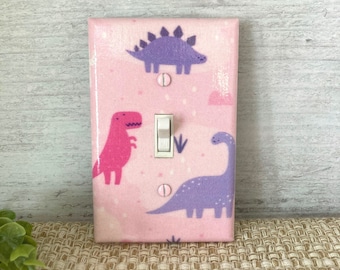 Girl Dinosaur Light Switch Cover: Pink & Purple Room Dinosaur Decor