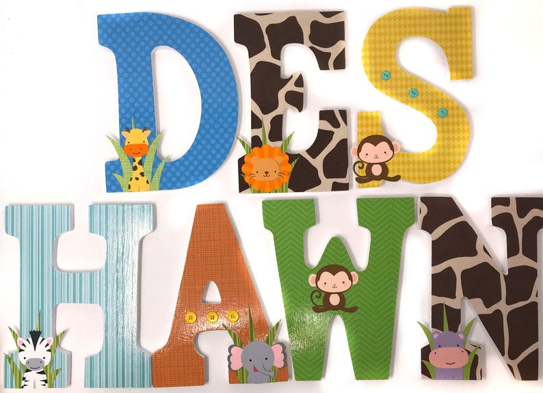 Safari Nursery Decor Wooden Letters Nursery Wall Letters Etsy