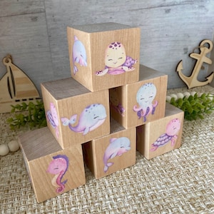 Under the Sea Wooden Name Blocks: Pastel Girl Ocean Nursery Decor