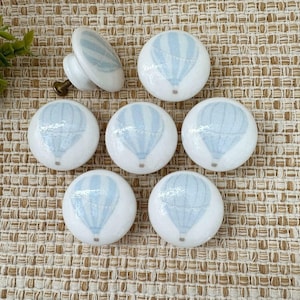 Hot Air Balloon Wood Dresser Drawer Pulls: Pale Blue Boy Nursery Decor