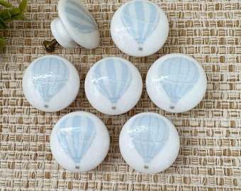 Hot Air Balloon Wood Dresser Drawer Pulls: Pale Blue Boy Nursery Decor
