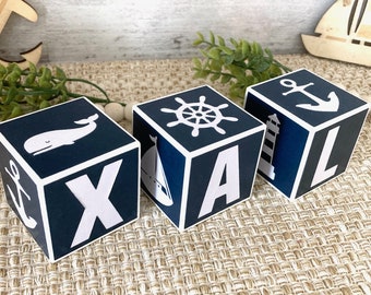Nautical Baby Name Blocks: Ocean Nursery Decor for Boys or Girls