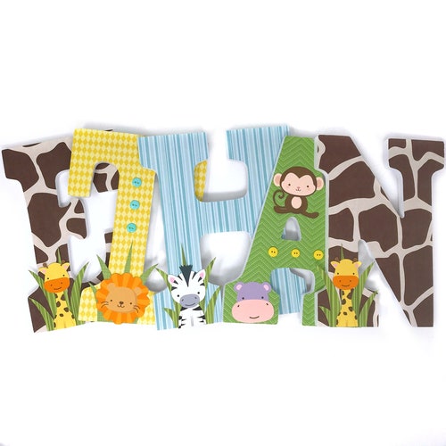 Safari Nursery Wooden Letters Jungle Animals Nursery Decor Etsy