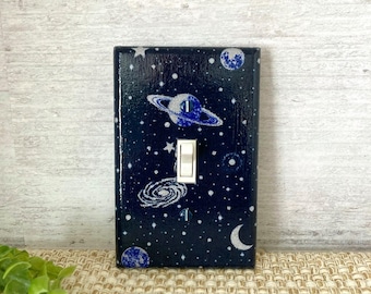 Outer Space Light Switch Cover: Moon, Stars, Planets Nursery Decor