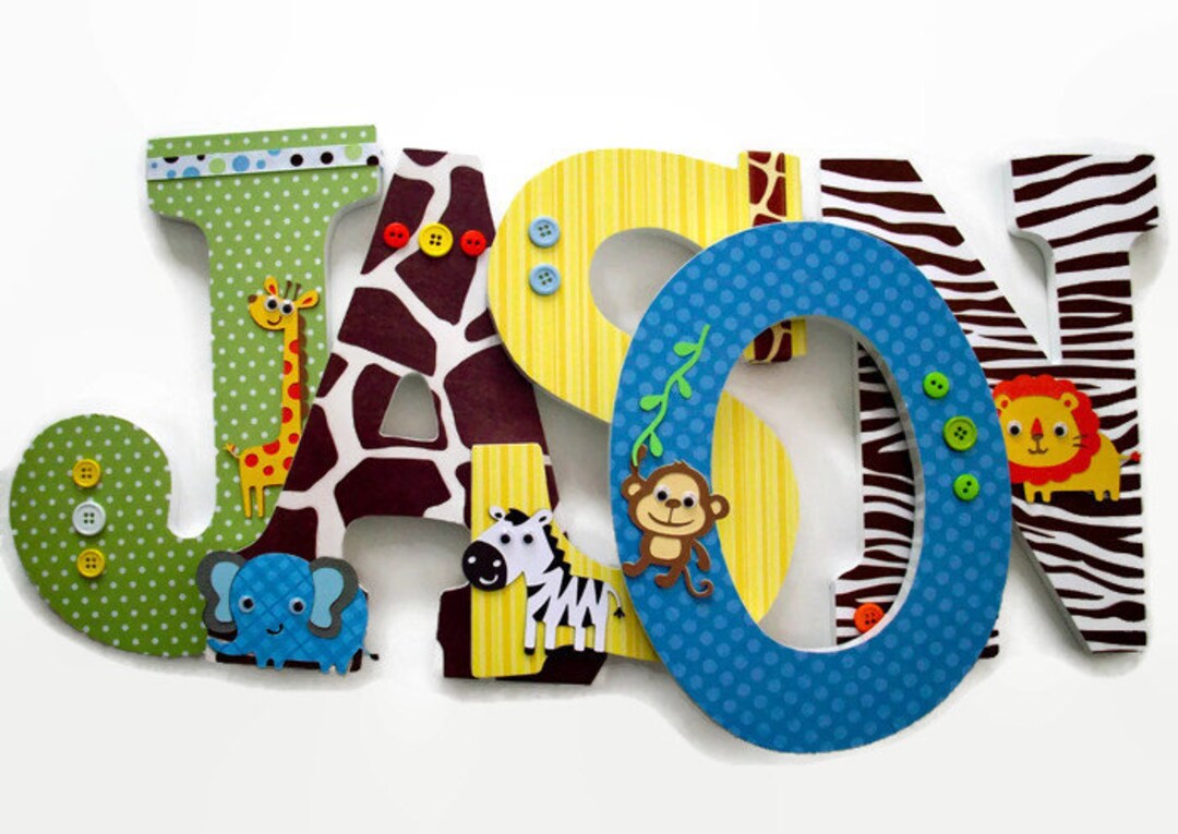Safari Nursery Wooden Letters Jungle Animals Nursery Decor Etsy