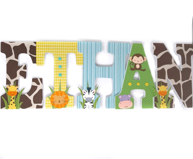 Safari Nursery Decor Wooden Letters Nursery Wall Letters Etsy