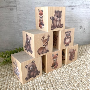 Woodland Animal Birch Wood Blocks: Rustic Nursery Decor