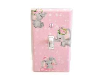 Pink Elephant Nursery Decor, Light Switch Cover, Elephant Nursery, Baby Girl Nursery, Baby Shower Gifts