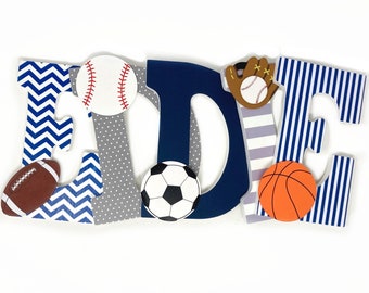 Sports Nursery Decor, Wooden Letters, Baseball, Basketball, Baby Boy Nursery, Baby Shower Gift Boy