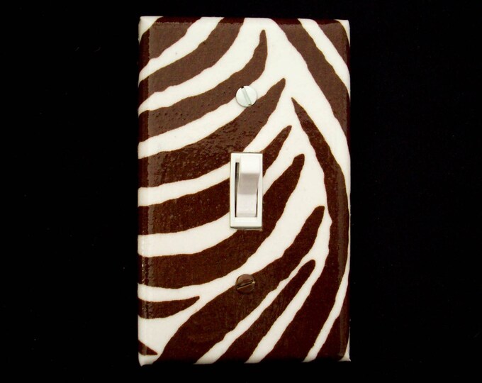 Animal Light Switch Cover Zebra Stripe Print Brown and White Etsy