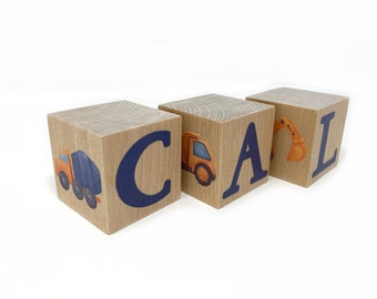 Construction Baby Shower, Wooden Name Blocks, Trucks, Nursery Decor Boy, Baby Shower Gifts