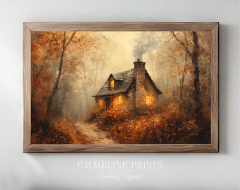 Autumn Stone Cottage Print: Rustic Fall Landscape (Digital Download
