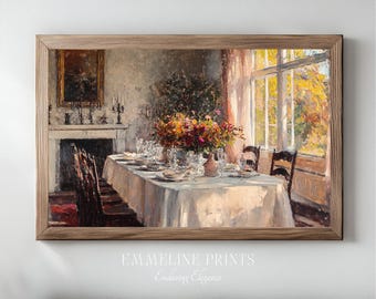 Vintage Dining Room Still Life Print: Elegant Table Setting (Digital Download)