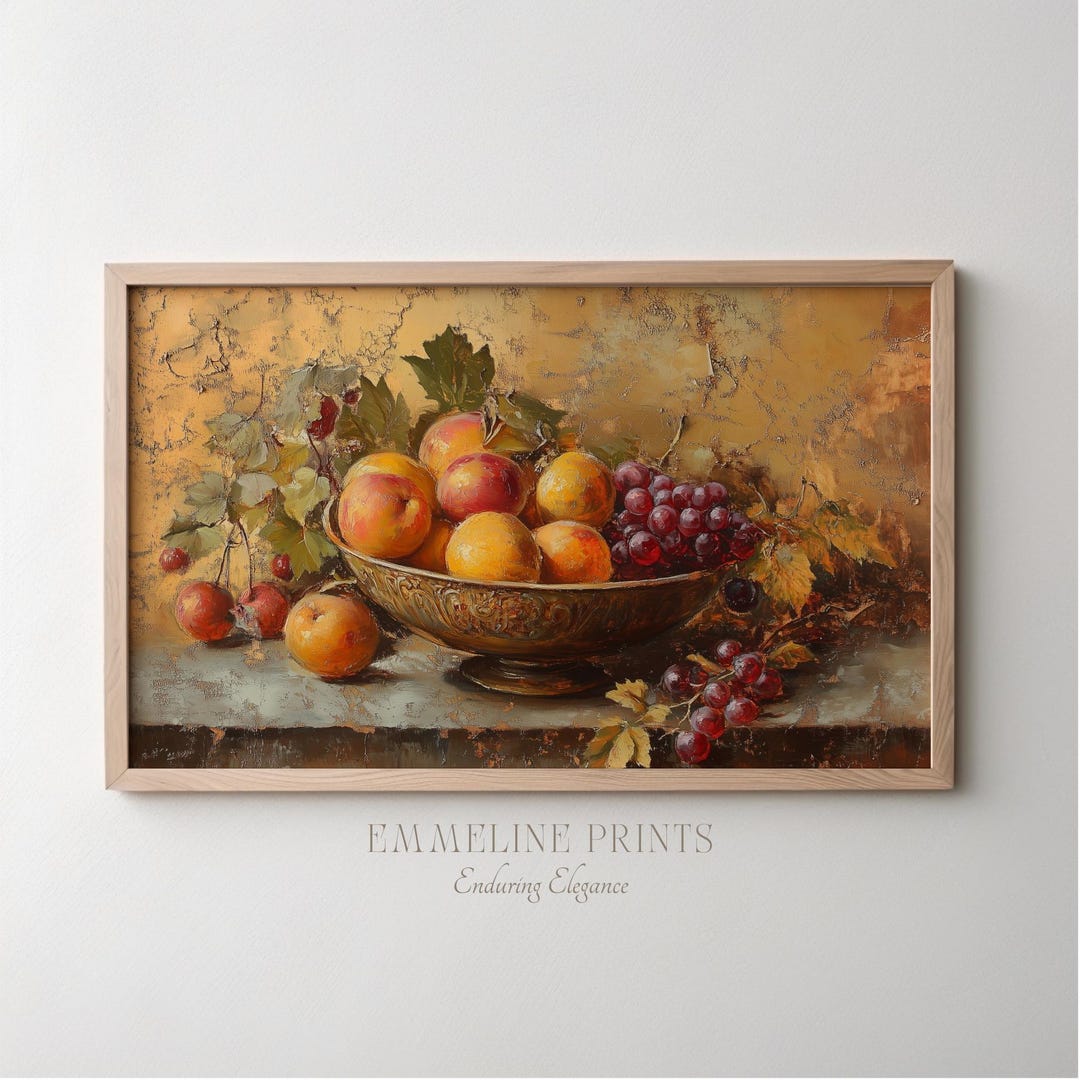 Vintage Fruit Bowl Still Life Painting: Classic Kitchen Art (digital ...