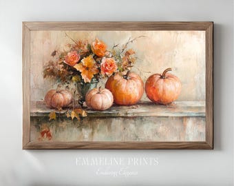 Vintage Pumpkin Still Life Print: Rustic Autumn Farmhouse Decor (Digital Download