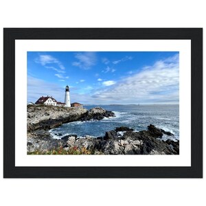 Fotografía enmarcada en madera de papel mate de primera calidad del faro de Portland Head, decoración artística de Maine, decoración náutica para el hogar, paisaje costero