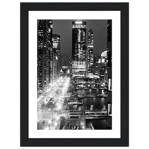 Fotografia con cornice in legno di Chicago Downtown Premium Matte Paper, arte di Chicago, viaggi, luci, ponti