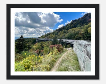 Blue Ridge Parkway Premium mat papier houten ingelijste foto, Blue Ridge Parkway fotografie, S-Curve Viaduct foto, North Carolina