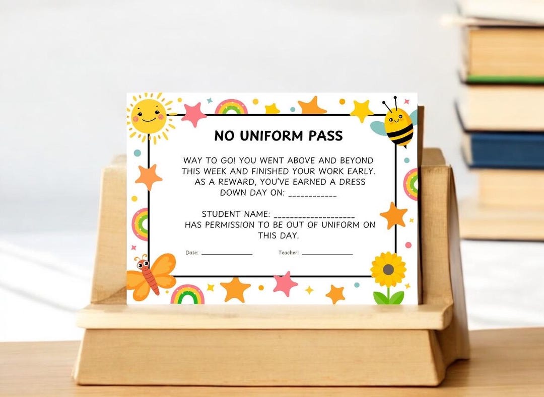 Reward Dress Code Printable Dress Down Day Reward Certificate for Students - Etsy