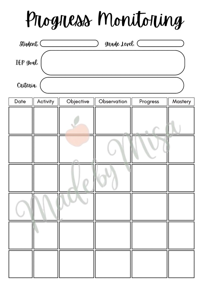 Editable IEP Progress Monitoring Sheet: Boho Special Education Template ...