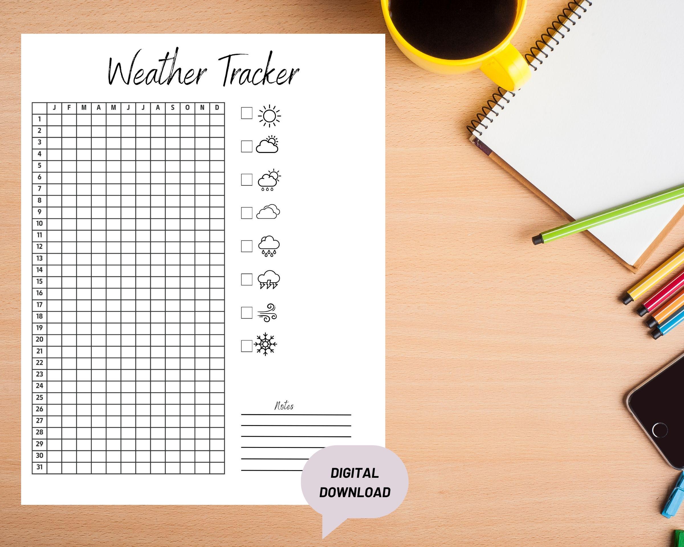 Printable Weather Tracker – Track and Color Your Daily Weather - Etsy