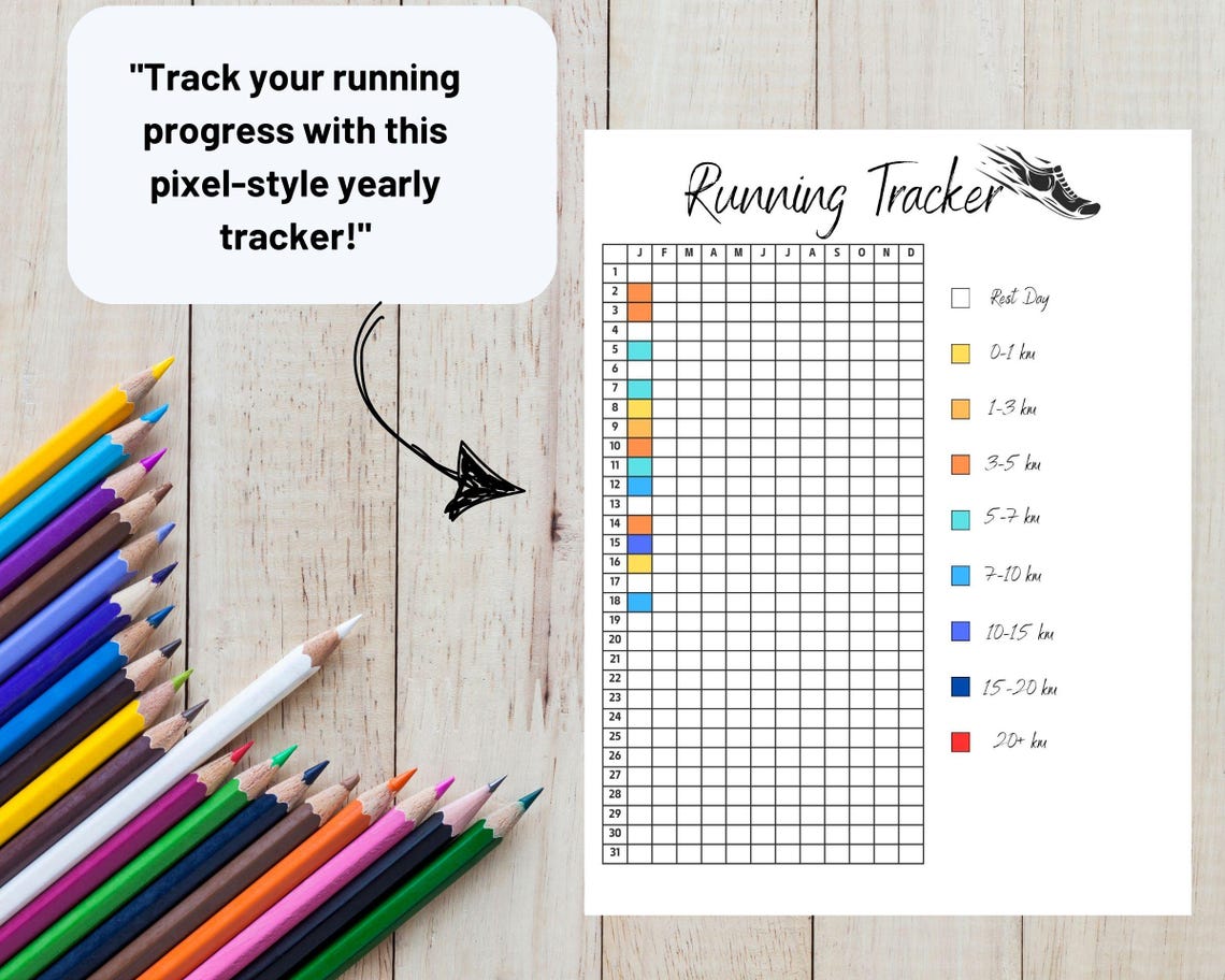Printable Yearly Running Tracker – Pixel Style in Km, Mi, and Blank ...