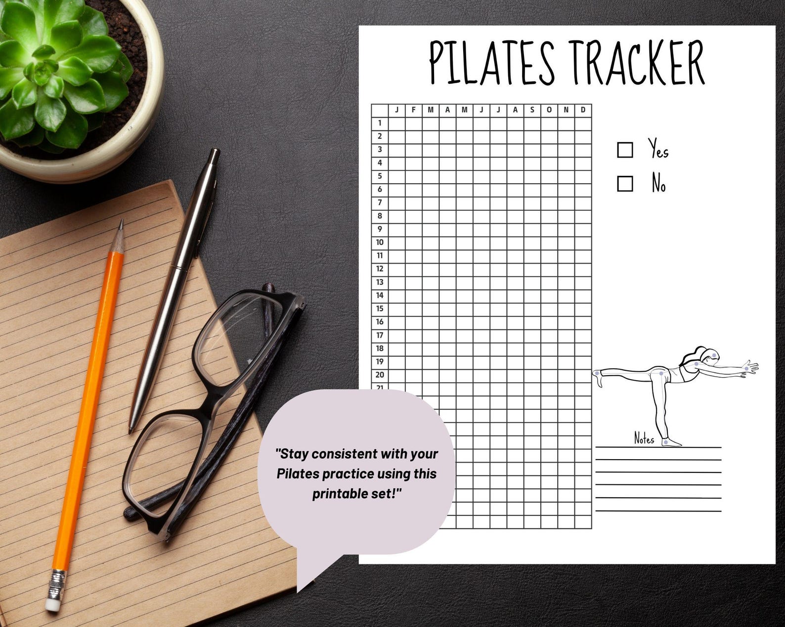 Printable Pilates Tracker Set – Monthly, Yearly, and Mood Tracker - Etsy