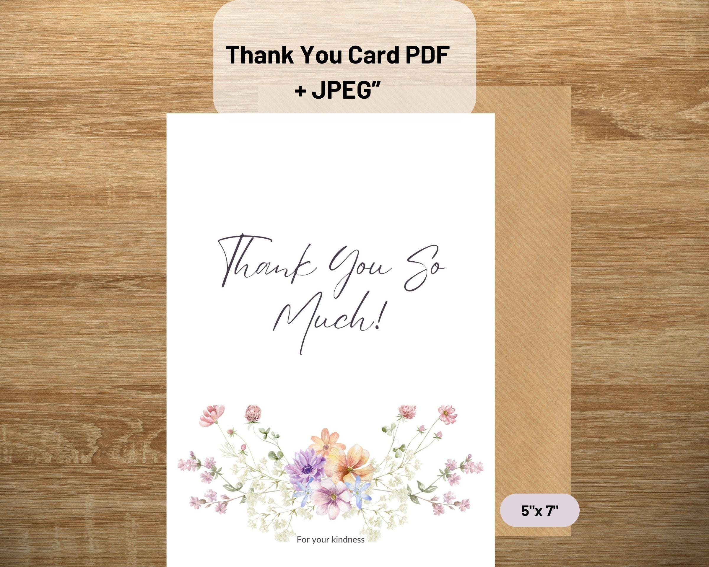 Printable Thank You Card | 5x7" PDF & JPEG | Instant Download - Etsy