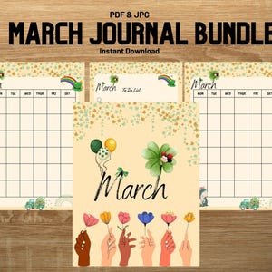 March Journal Bundle (6 Pages) | Women’s Day & St. Patrick’s Mood Trackers | PDF - JPG | Instant Download - March Planner - March Agenda