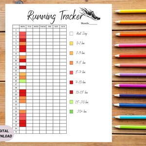 Monatlicher Lauf-Tracker | 3 Versionen (KM, Miles, Blank) | PDF & JPG | Sofort Download