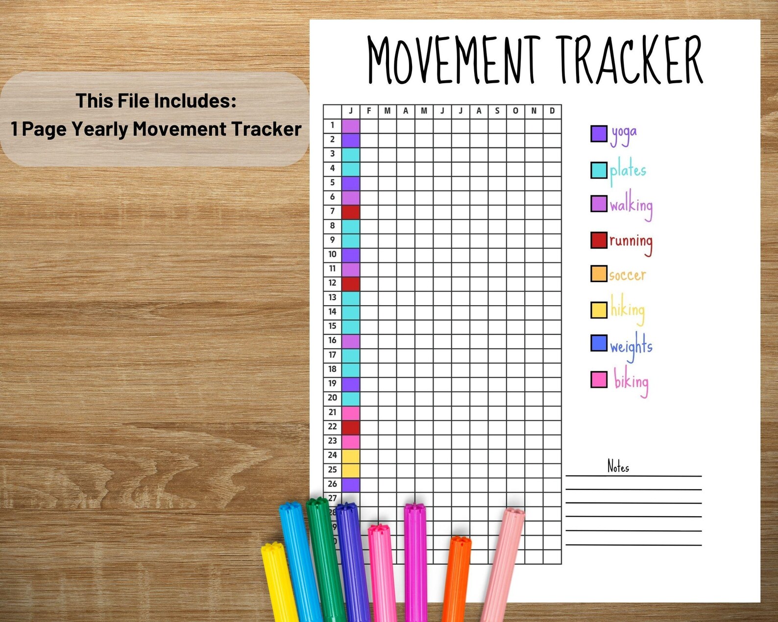 Yearly Movement Tracker – Printable Fitness Log - Etsy