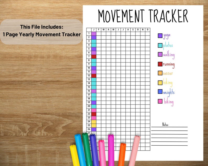 Yearly Movement Tracker – Printable Fitness Log - Etsy