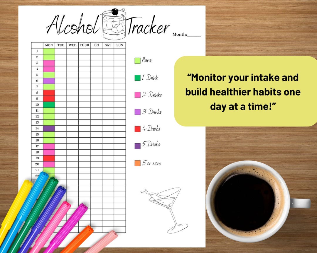 Monthly Alcohol Tracker | Blank & Pre-filled | PDF - JPG | Instant ...