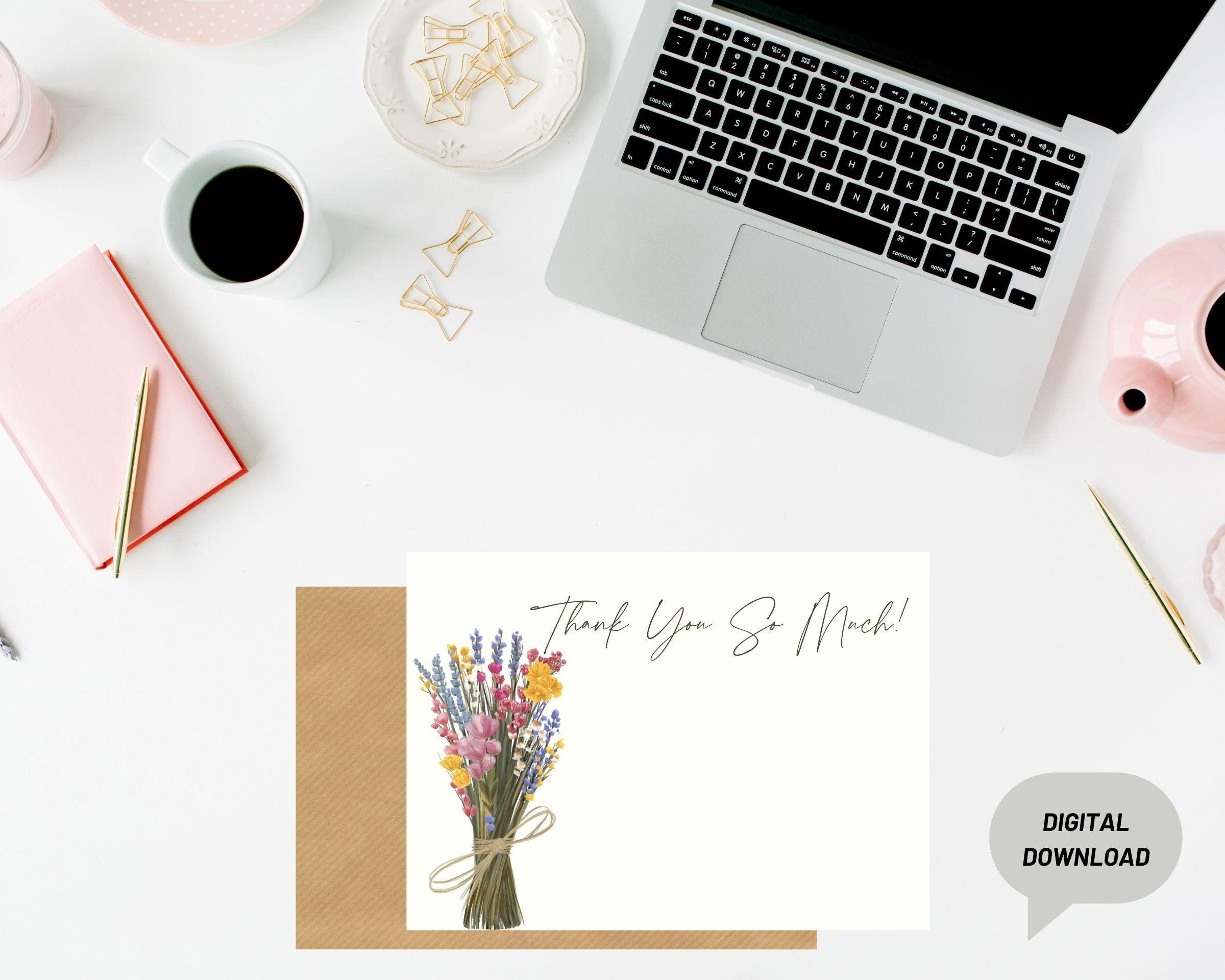 Floral Bouquet Thank You Card | 5x7 | Printable PDF & JPEG - Etsy