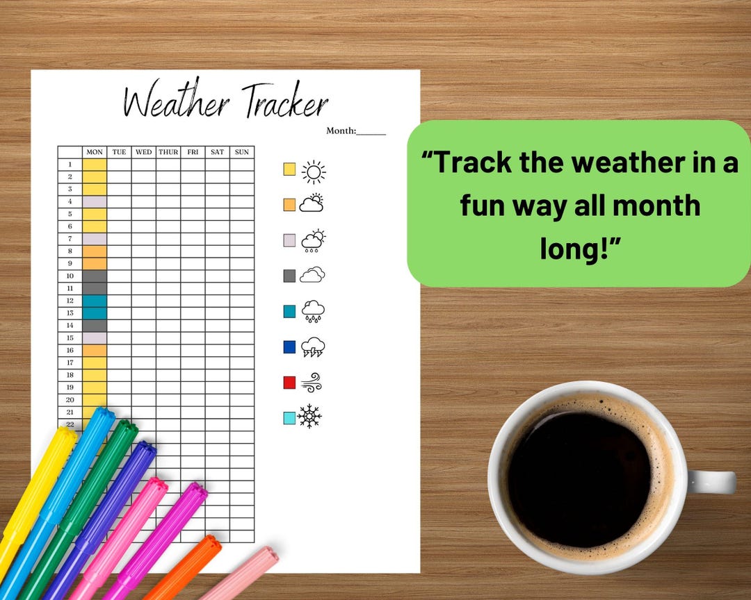 Monthly Weather Tracker | Blank & Pre-filled | PDF - JPG | Instant ...