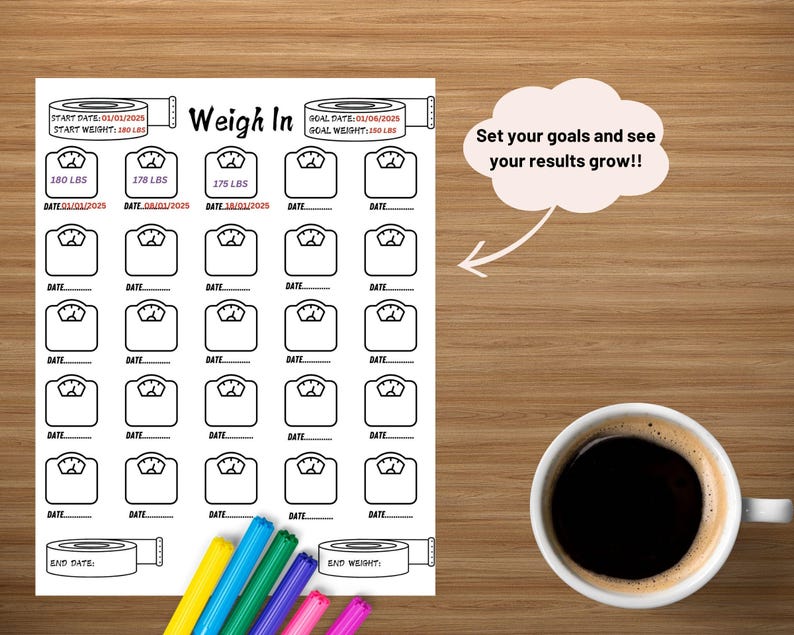Printable Fitness Tracker: Weigh in Journal, Exercise Log, Health ...