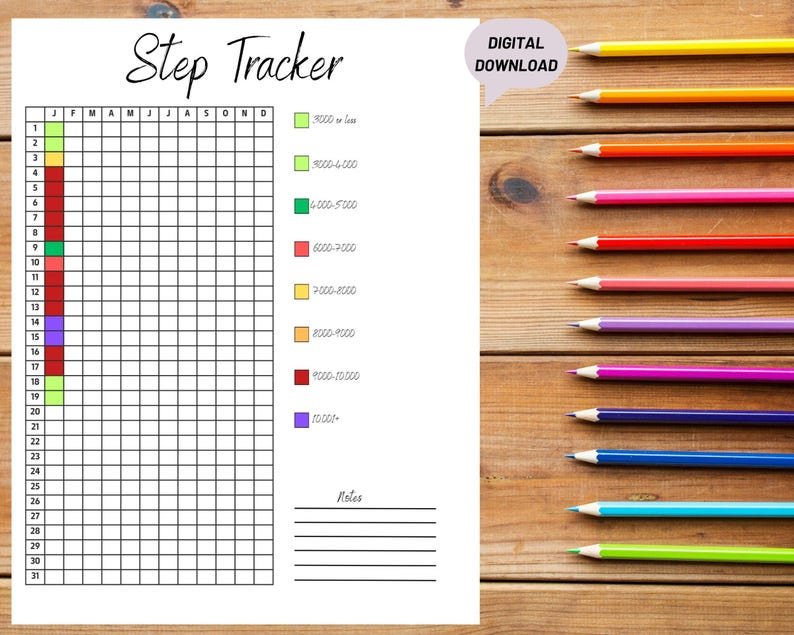 Step Rangs Printable Step Tracker – Track Daily Steps and Fitness Goals - Etsy