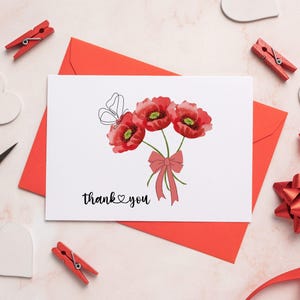 Tarjeta de felicitación de agradecimiento con diseño floral imprimible y descarga digital
