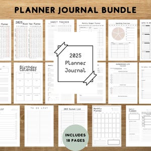 Peut inclure: Un lot de pages de planificateur journalier imprimables pour 2025. Le lot comprend 18 pages avec différentes mises en page pour suivre les habitudes, les budgets, les dépenses, les anniversaires, les objectifs, les listes de tâches, etc.