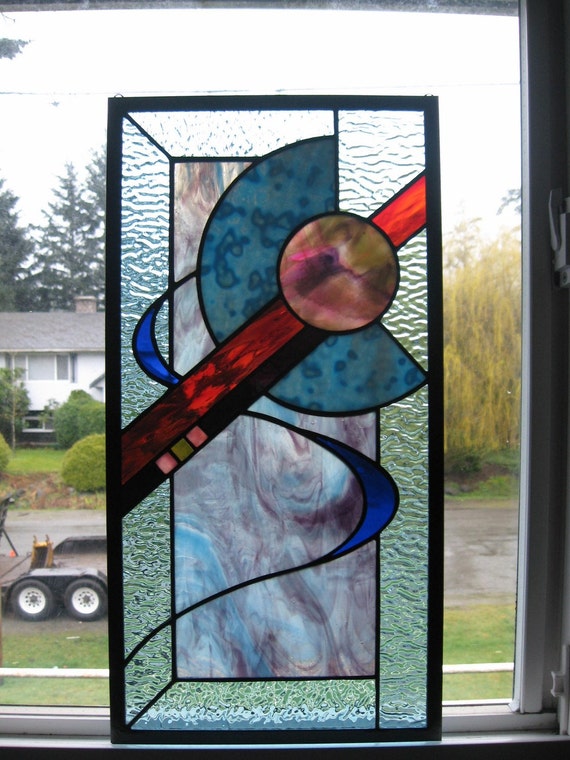 Stained Glass Abstract Design Window Etsy