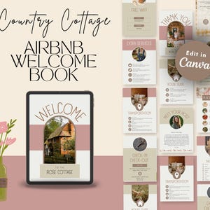 Airbnb Welcome Book Canva Template | 17-Page Editable Cottage Guide | Countryside Stay Guest Information Book