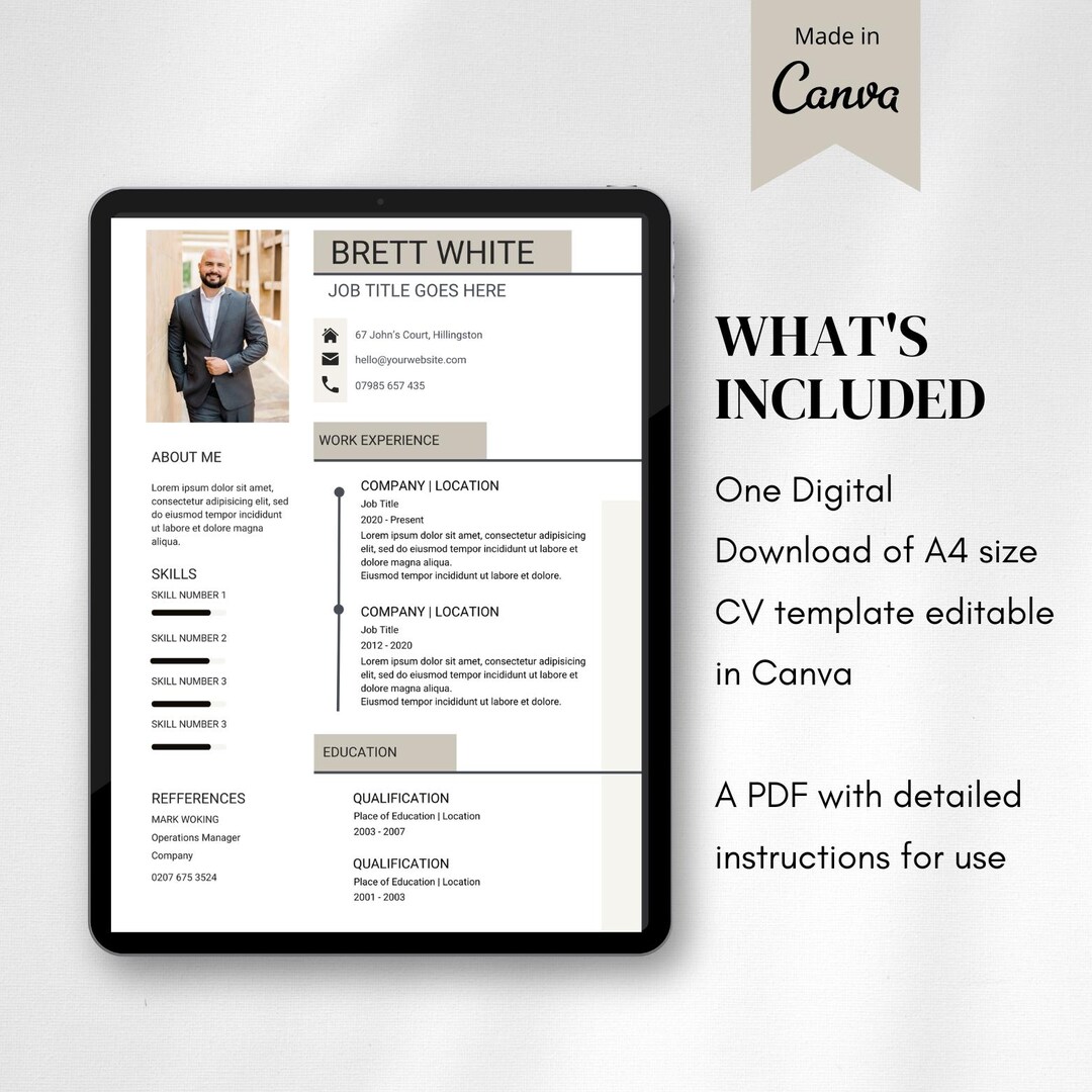 Modern CV Template Editable Canva Resume Design for Professionals