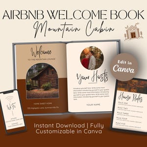Airbnb Welcome Book Canva Template | 27-Page Editable Cottage Guide | Guest Information Book for Your Cozy Retreat | Rental Guest Book