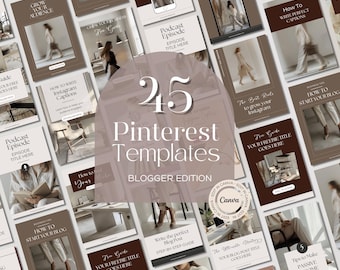 Clean Pinterest Templates for Bloggers, Minimalist Pinterest Covers, Editable Canva Templates, Beige & Black Aesthetic, Pinterest Marketing