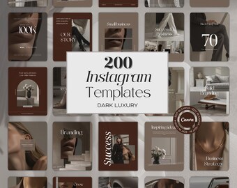 Luxury Canva Instagram Templates | 200 Minimalist Posts + Stories for Coaches & Entrepreneurs | Neutral, Modern, Dark Aesthetic