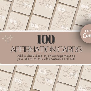 100 páginas de tarjetas de afirmación imprimibles: aumenta la confianza, la positividad, la gratitud, el bienestar, la motivación. Plantillas Canva, ¡descarga digital!