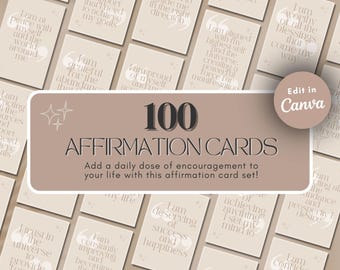 100 pagina's afdrukbare bevestigingskaarten: vergroot vertrouwen, positiviteit, dankbaarheid, welzijn, motivatie, canva-sjablonen, digitale download!