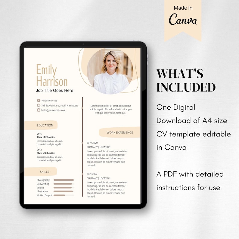 Modern CV Template Editable Canva Resume Design for Professionals ...