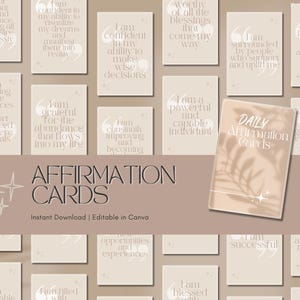 100 páginas de tarjetas de afirmación imprimibles: aumenta la confianza, la positividad, la gratitud, el bienestar, la motivación. Plantillas Canva, ¡descarga digital!