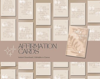 100 pagina's afdrukbare bevestigingskaarten: vergroot vertrouwen, positiviteit, dankbaarheid, welzijn, motivatie, canva-sjablonen, digitale download!